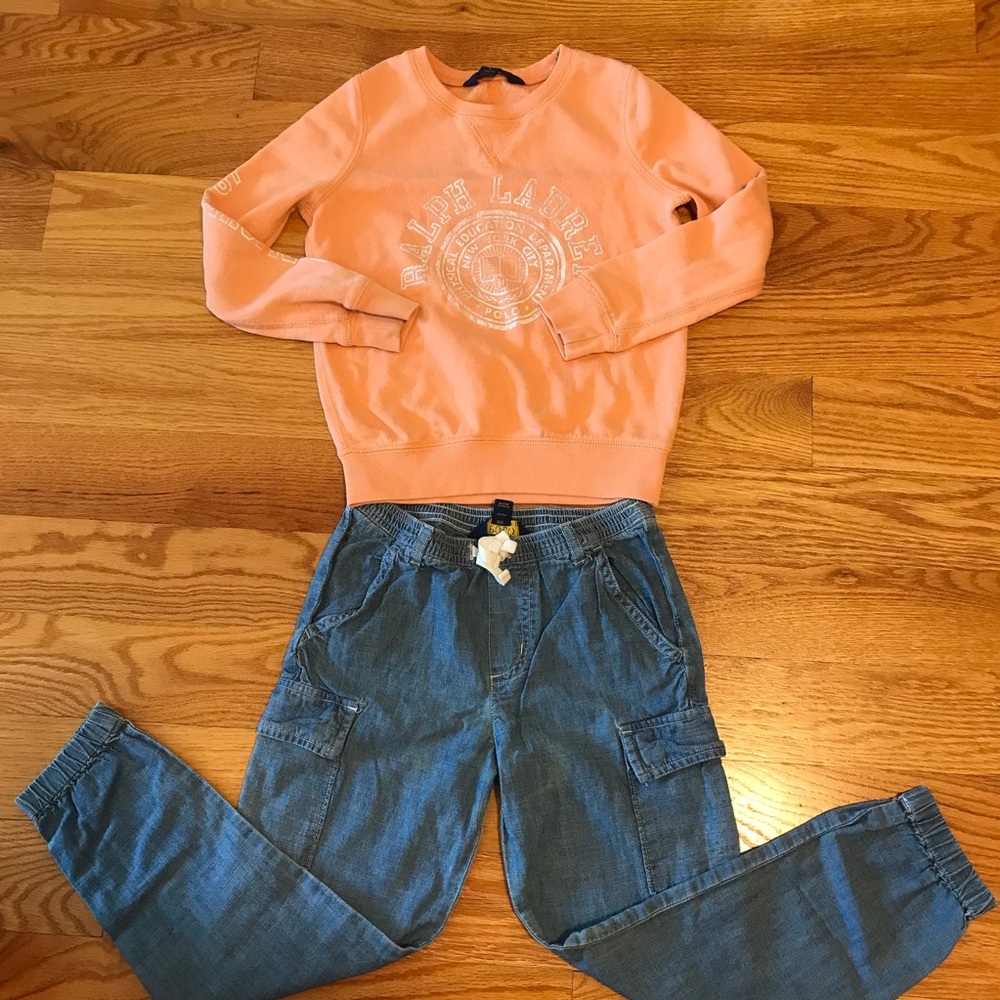 Polo Ralph Lauren Peach Logo Sweatshirt and Denim Navy Pants